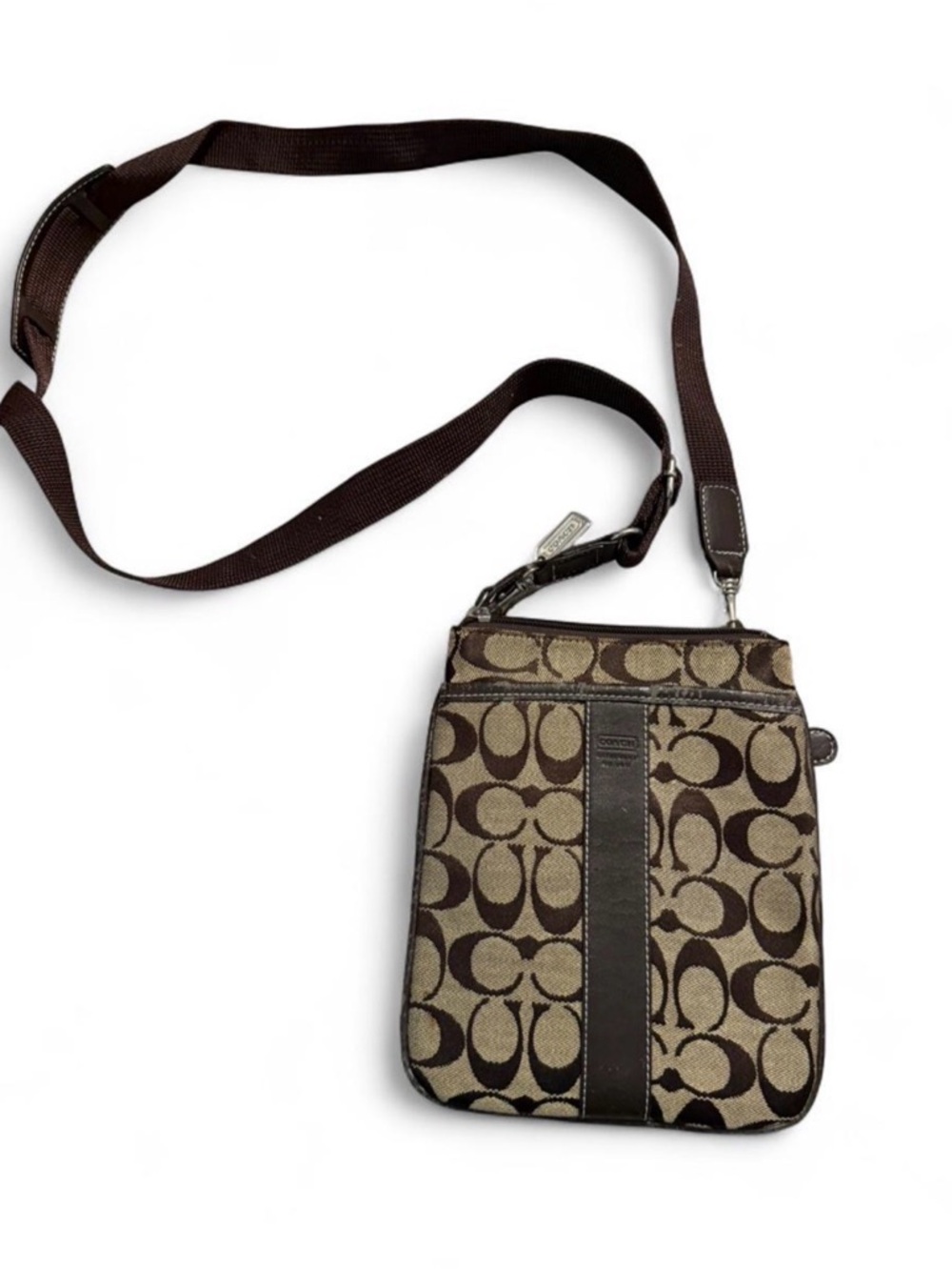 Coach Tan and Brown Signature Messenger Bag